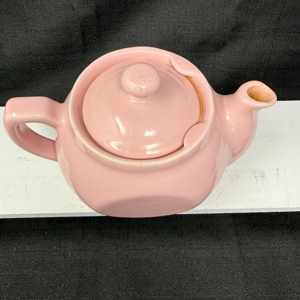 Vintage Hall Boston Flat-Sides 12 oz Pink Teapot USA Rare With Lid - Picture 2 of 10